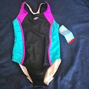 COPY - Speedo girls Swimwear One-piece size M(10) Black, purple, and green